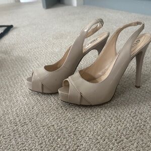 Guess Nude Peep-Toe Slingback Platform Heels
